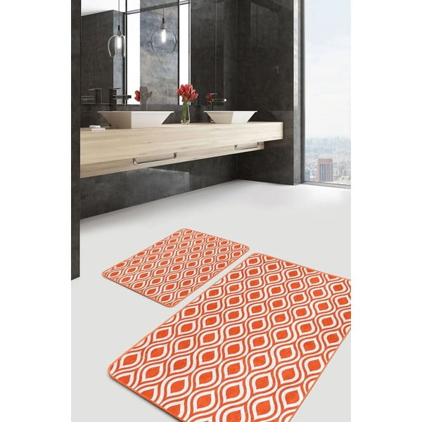 Set di tappetini per il bagno arancioni in velluto 2 pz 60x100 cm – Mila Home-image-1