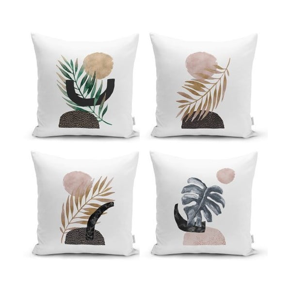 Set di 4 federe decorative Foglia geometrica, 45 x 45 cm - Minimalist Cushion Covers