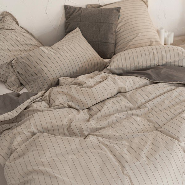 Copripiumino in cotone grigio e beige per letto matrimoniale 200x200 cm Oxford - Happy Friday-image-2