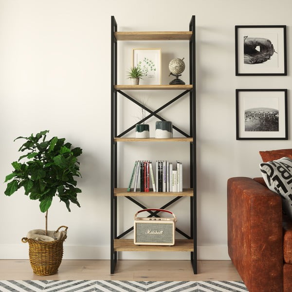 Scaffale in pino nero/naturale 58x175 cm Nicol - Kalune Design-image-2