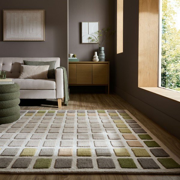 Tappeto verde in lana tessuto a mano 140x200 cm Renga Wool – Flair Rugs-image-1