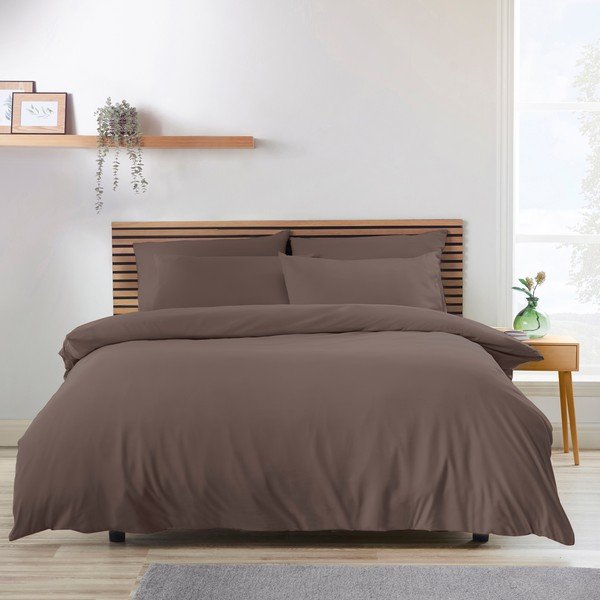 Set copripiumino e federa marrone scuro per letto singolo 135x200 cm So Soft Non Iron – Catherine Lansfield-image-1