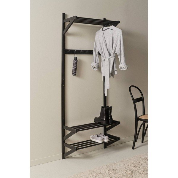 Set di mobili da ingresso nero in pino massiccio 75x190x32 cm Cole – Jotex-image-1