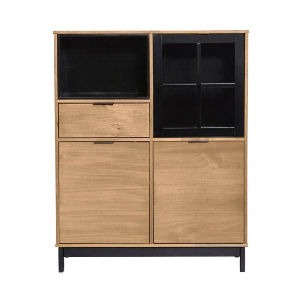 Cassettiera marrone-nera in legno di pino massiccio Denise, altezza 120 cm - Marckeric