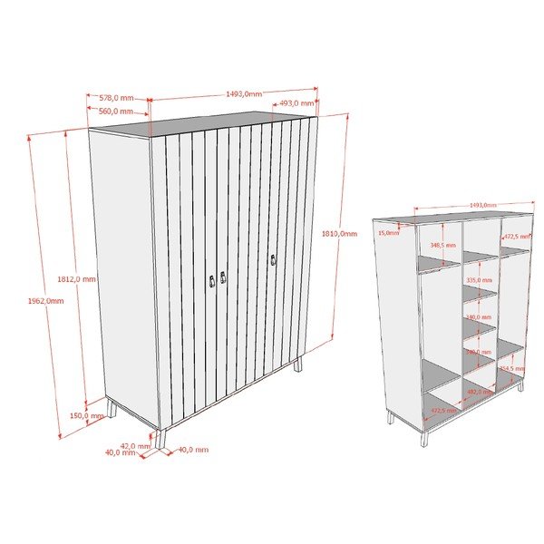Armadio per bambini beige 149x196x58 cm Sezane – Vipack-image-3