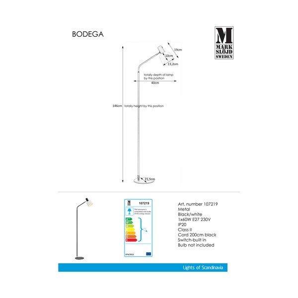 Lampada a stelo bianca e nera Bodega - Markslöjd-image-1