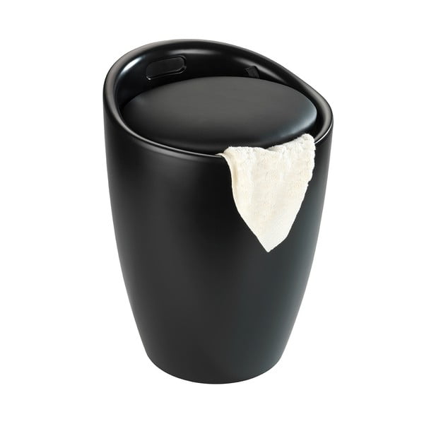 Sgabello da bagno nero con cesto portabiancheria estraibile Candy - Wenko-image-1