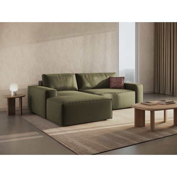Divano angolare verde allungabile/con contenitore (con penisola a sinistra/con chaise lounge) con rivestimento in velluto Jodie – Micadoni -image-2
