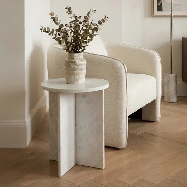 Tavolino rotondo in marmo ø 40 cm Savio – Premier Housewares-image-1