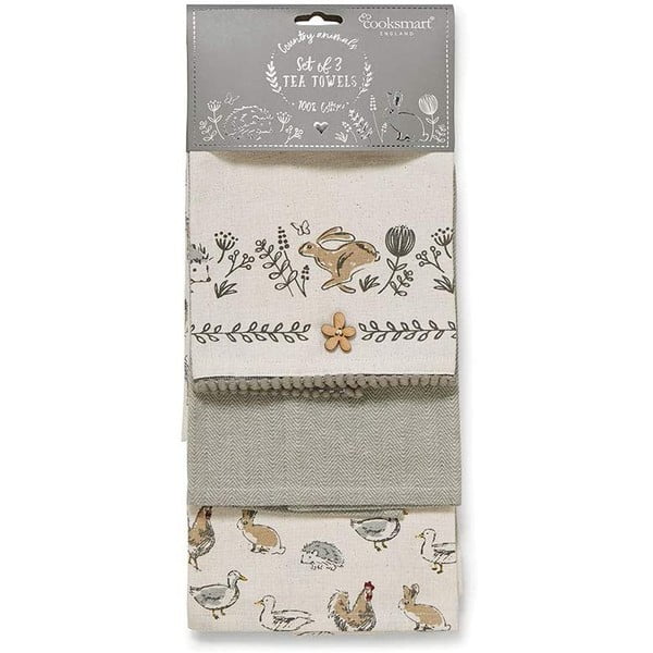 Set di 3 asciugamani da cucina in cotone Country Animals - Cooksmart ®