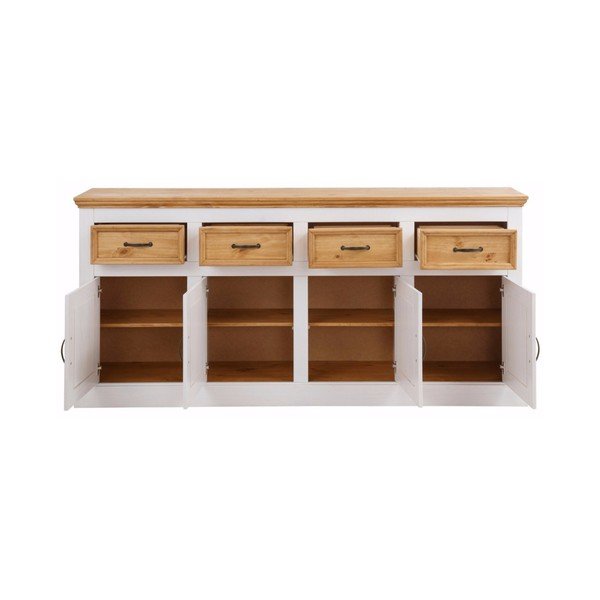 Credenza bianca a quattro ante in legno di pino massiccio con 4 cassetti Suzie - Støraa-image-2