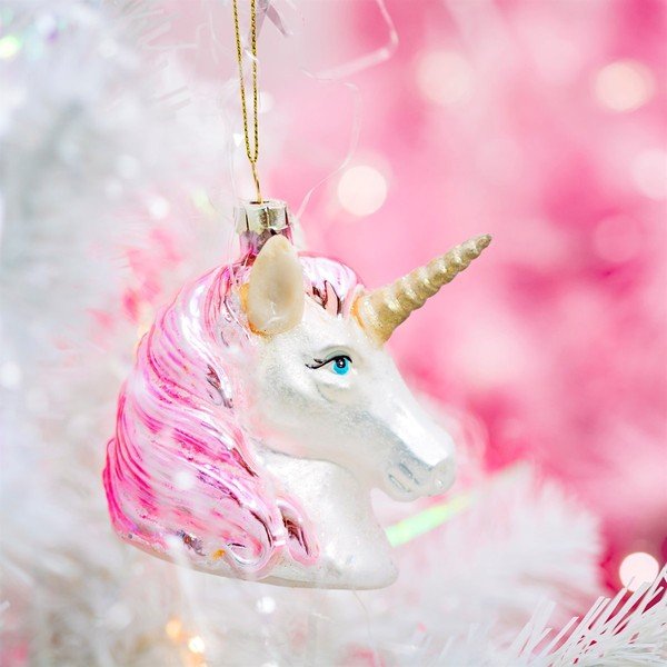 Decorazione per albero di natale in vetro fatta a mano 9 cm Pink Shimmer Unicorn – Sass & Belle-image-1