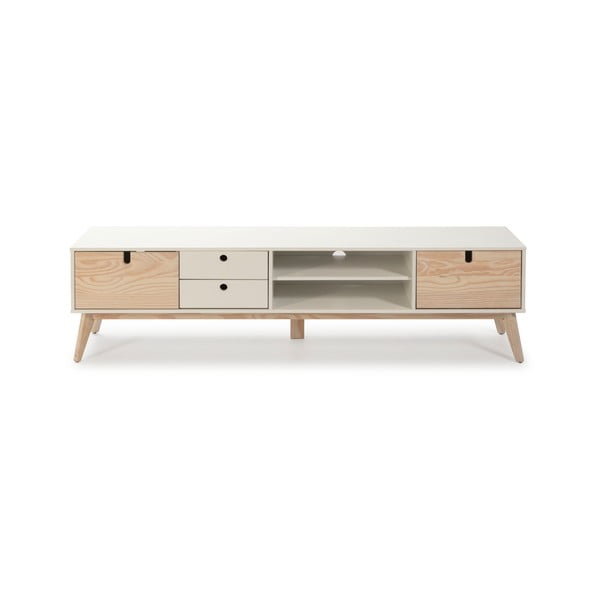 Tavolo TV bianco con gambe in legno di pino Kiara - Marckeric