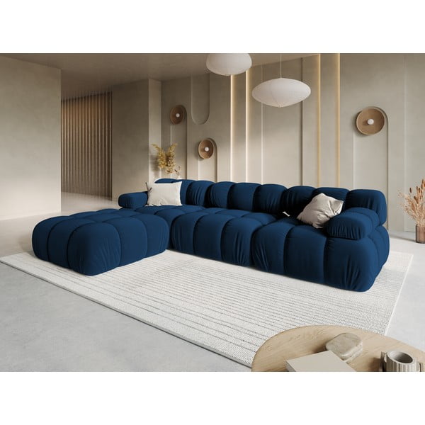 Divano angolare in velluto blu Bellis - Micadoni Home-image-1