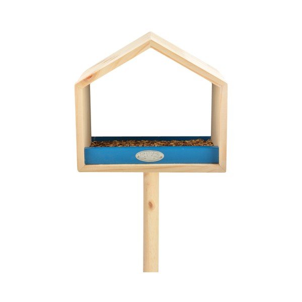 Krmítko z borovicového dřeva s modrým detailem Esschert Design, výška 111 cm