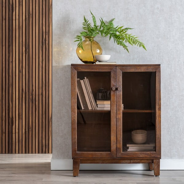 Vetrina marrone in mango massiccio 80x100x40 cm Ravi – Ixia-image-1