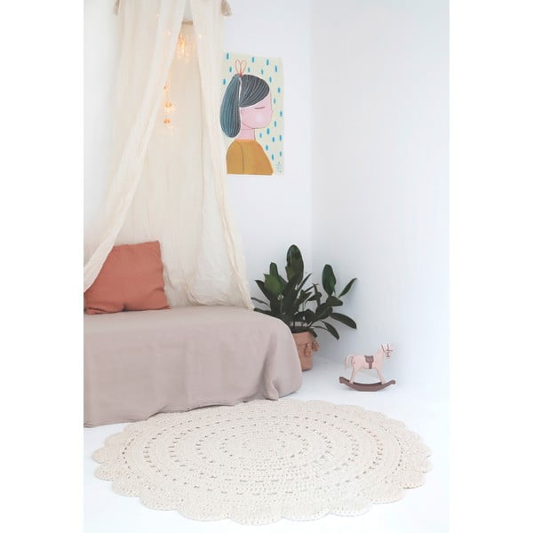 Tappeto bianco in cotone lavorato a mano, ø 120 cm Alma - Nattiot-image-1