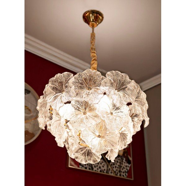 Lampadario dorato in metallo con paralume in vetro ø 47 cm Ibiscus – Mauro Ferretti-image-1