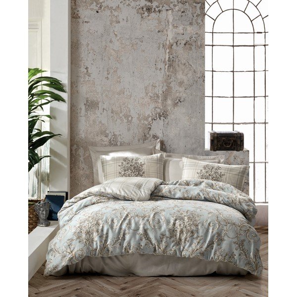 Biancheria da letto matrimoniale azzurro e beige in cotone sateen 240x220 cm Terry - Mijolnir-image-1