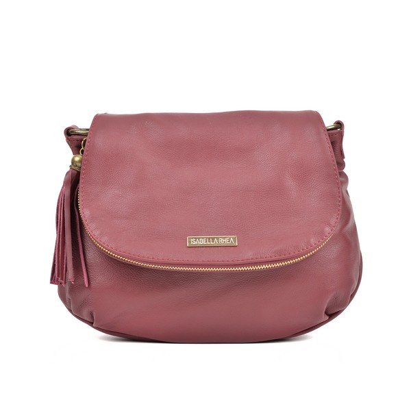 Vínově červená kožená crossbody kabelka Isabella Rhea Martín
