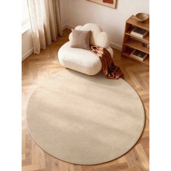 Tappeto rotondo beige in lana tessuto a mano ø 200 cm Puristic Knots – Elle Decoration-image-1