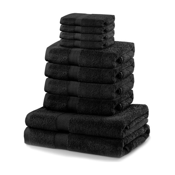 Set di 8 asciugamani neri e 2 teli da bagno neri Marina - DecoKing