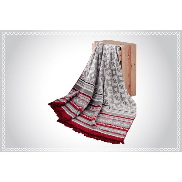 Scialle natalizio rosso e grigio in misto cotone , 180 x 220 cm Mistic - Armada-image-1