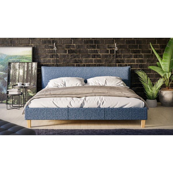 Letto matrimoniale imbottito blu con griglia 180x200 cm Tina - Ropez-image-1