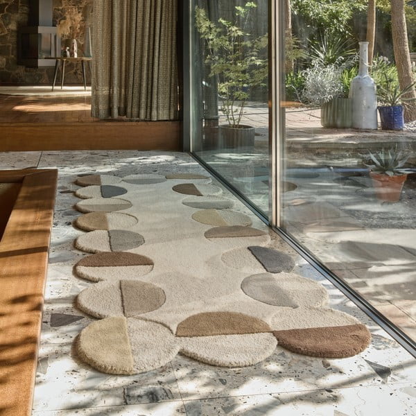 Passatoia greige in lana tessuta a mano 80x230 cm Mia Scallop Frame – Flair Rugs-image-1