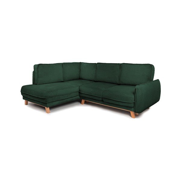 Divano angolare verde scuro allungabile/con contenitore (con penisola a sinistra/a L) con rivestimento in velluto a coste Tori – Bonami Selection-image-1