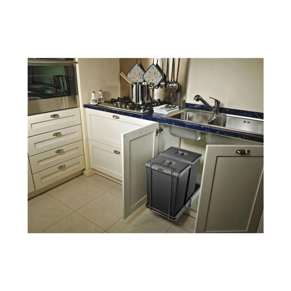 Cestino per la spazzatura in plastica grigio per raccolta differenziata/incorporabile 42+42 l Ecofil – Elletipi-image-1