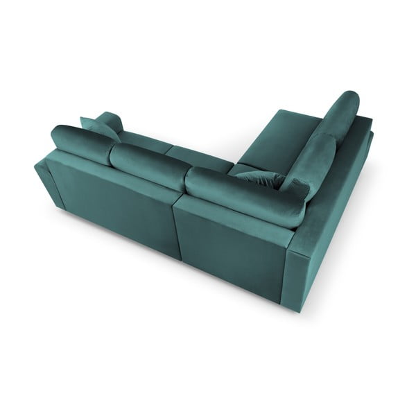 Divano angolare color petrolio allungabile e con contenitore (con penisola a sinistra/a L) con rivestimento in velluto Kyoto – Cosmopolitan Design-image-4