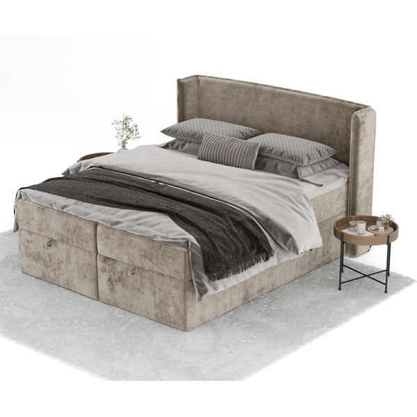 Letto boxspring beige con spazio contenitivo 160x200 cm Passion - Maison de Rêve-image-2