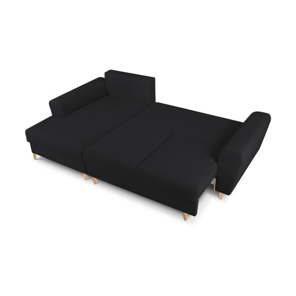 Divano angolare nero allungabile e con contenitore (con penisola a sinistra/con chaise lounge) con rivestimento in bouclé Kyoto – Cosmopolitan Design-image-2