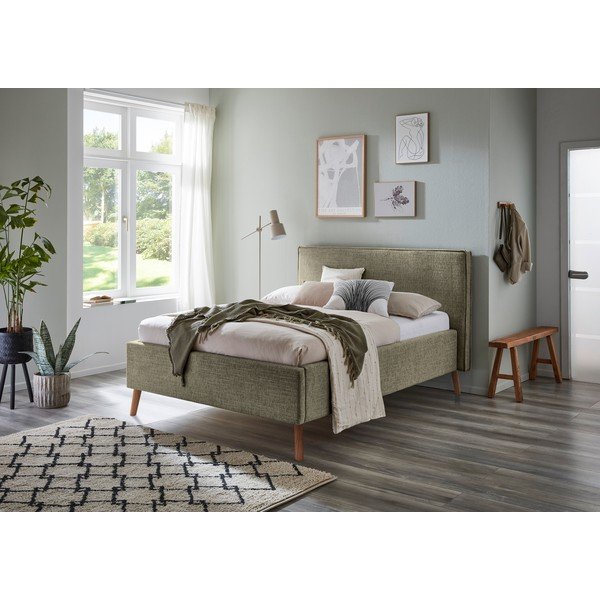 Letto matrimoniale imbottito verde scuro con contenitore con rete inclusa 140x200 cm Riva – Meise Möbel-image-1