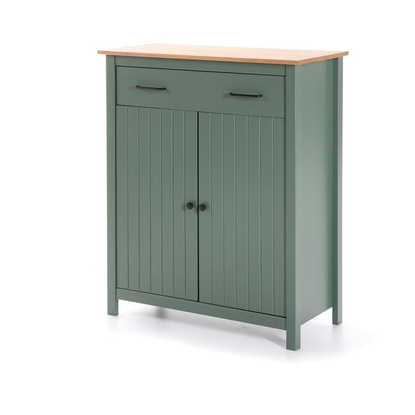 Cassettiera alta in legno di pino di colore verde-naturale 90x110 cm Miranda - Marckeric-image-2