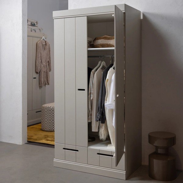 Armadio greige in pino massiccio 94x195x53 cm Connect – WOOOD-image-2