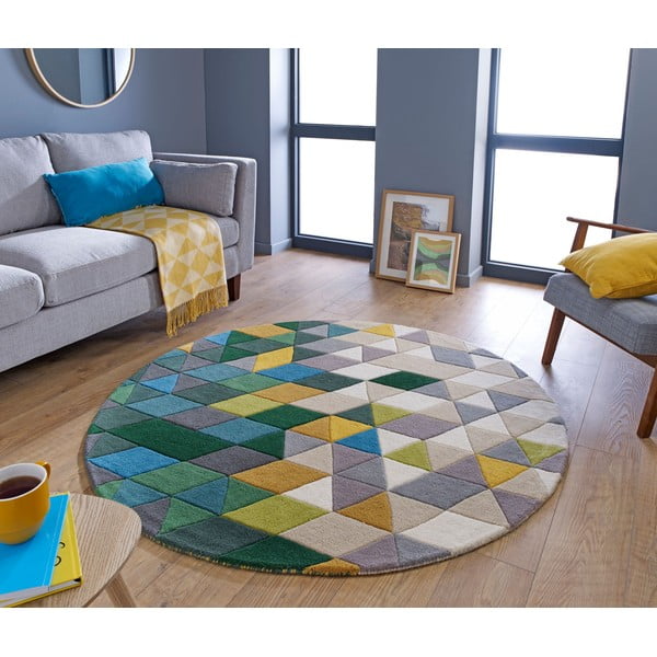 Tappeto rotondo in lana giallo/verde ø 160 cm Prism - Flair Rugs-image-1