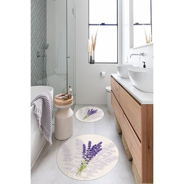 Tappetini da bagno viola e beige in un set di 2 pezzi - Minimalist Home World-image-1