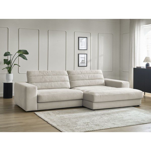 Divano angolare beige (con penisola a destra/con chaise lounge) con rivestimento in velluto Sierra – Bobochic Paris-image-1
