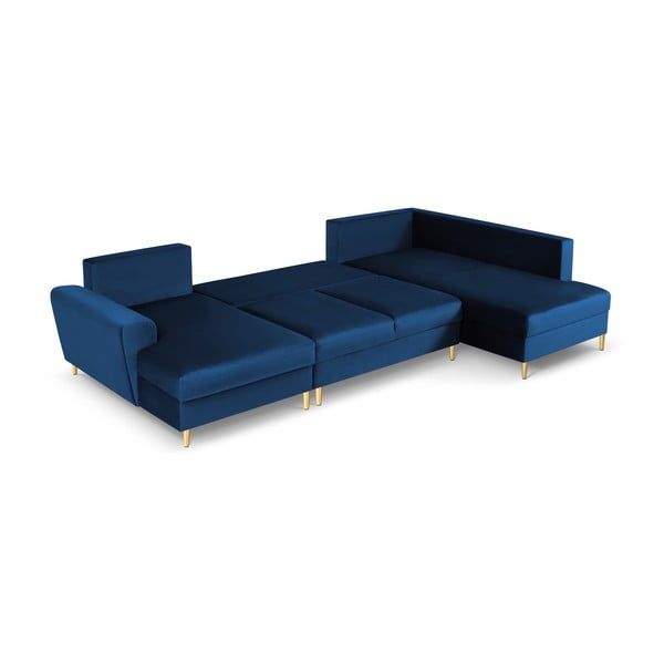 Divano angolare blu allungabile e con contenitore (con penisola a destra/a U) con rivestimento in velluto Kyoto – Cosmopolitan Design-image-2