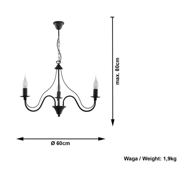 Lampadario nero in metallo ø 60 cm Fiorano – Sollux-image-3
