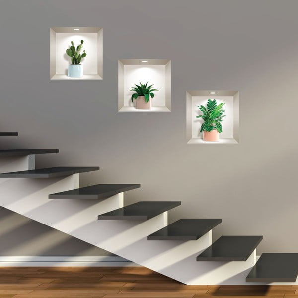 Set di 3 adesivi murali 3D Houseplants - Ambiance