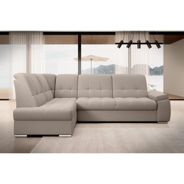 Divano angolare beige allungabile/con contenitore (con penisola a sinistra/a L) e rivestimento in velluto Sado – ELTAP-image-3