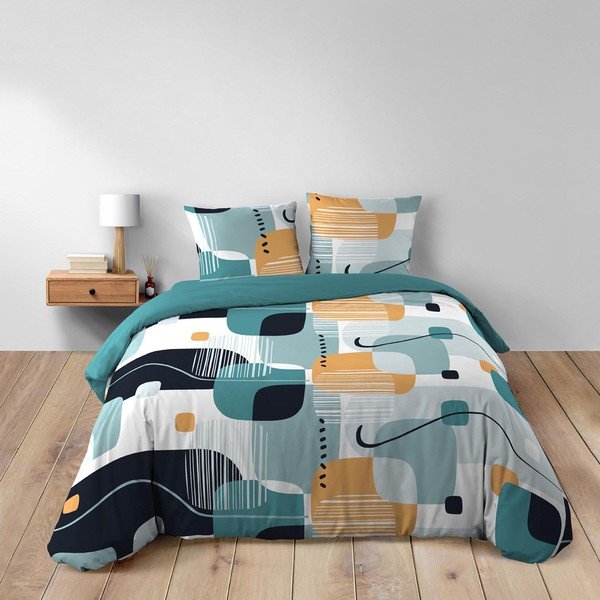 Set copripiumino e federa color foglia di tè in cotone per letto matrimoniale 200x200 cm Sprint – douceur d'intérieur-image-4