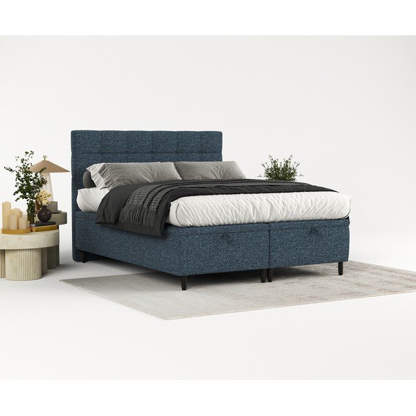 Letto matrimoniale imbottito blu scuro con contenitore 180x200 cm Senses - Maison de Rêve-image-1