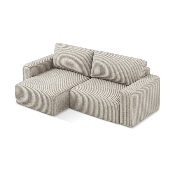 Divano angolare beige allungabile/con contenitore (con penisola a sinistra/con chaise lounge) con rivestimento in velluto a coste Kona – Makamii-image-3