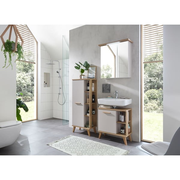 Mobile per bagno color crema con effetto rovere alto 50,5x128 cm Quickset 966 – Pelipal-image-3