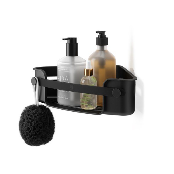 Mensola da bagno senza foratura/ad angolo nera in plastica Flex Adhesive – Umbra