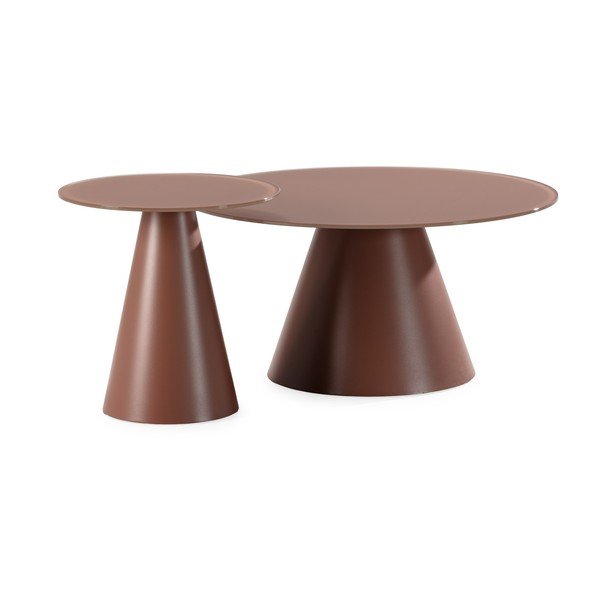 Set di tavolini da salotto rotondi marroni con piano in vetro 2 pz ø 80 cm Vida – MOME-image-2